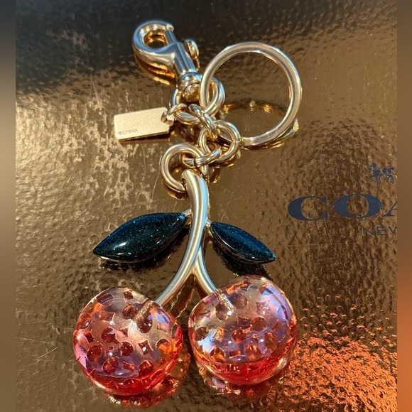 Coach Signature Double Cherry Bag Charm Key Ring NWOT - Picture 8 of 11